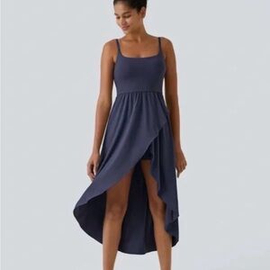 NWT HALARA Dark Blue “Breezy” high low midi quick dry flowy dress, Size Medium